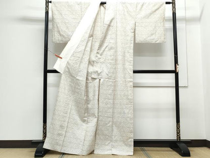 平和屋着物▽本場大島紬　単衣　白大島　7マルキ　吉祥花文　正絹　逸品　CABG2584th