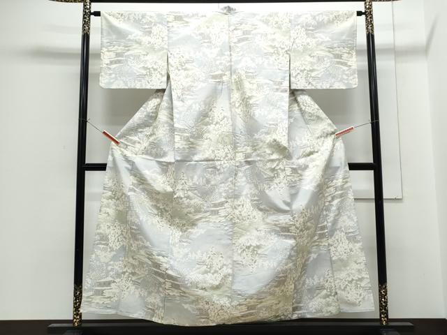 平和屋着物▽上質な紬　単衣　風景文　正絹　逸品　CABG2586th