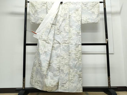 平和屋着物▽上質な紬　単衣　風景文　正絹　逸品　CABG2586th