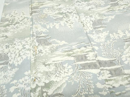 平和屋着物▽上質な紬　単衣　風景文　正絹　逸品　CABG2586th