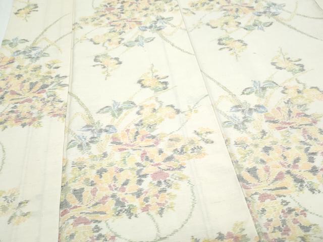 平和屋着物▽上質な紬　単衣　草花文　正絹　逸品　CABG2588th
