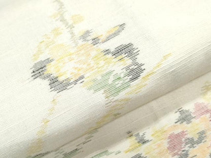 平和屋着物▽上質な紬　単衣　草花文　正絹　逸品　CABG2588th