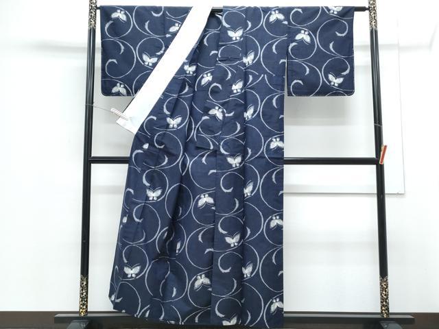 平和屋着物▽上質な紬　単衣　舞蝶文　正絹　逸品　CABG2590th