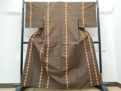 平和屋着物▽上質な紬　単衣　吉祥間道　正絹　逸品　CABG2592th