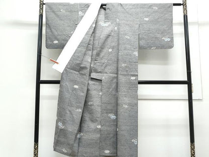 平和屋着物▽上質な紬　単衣　地紙文　正絹　逸品　CABG2594th