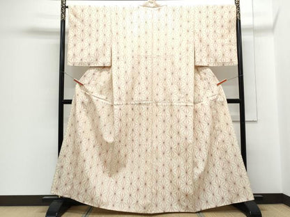 平和屋着物▽上質な紬　単衣　麻の葉文様　正絹　逸品　CABG2595th