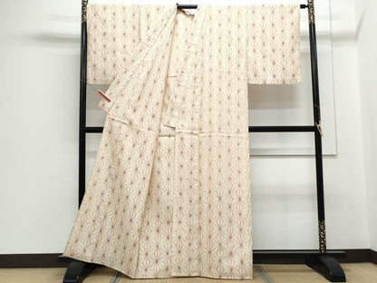 平和屋着物▽上質な紬　単衣　麻の葉文様　正絹　逸品　CABG2595th
