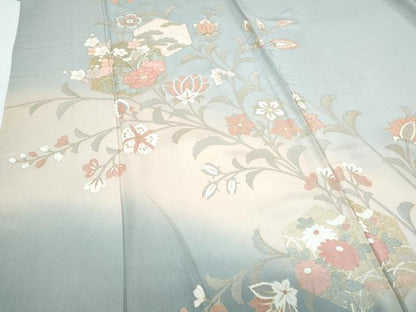 平和屋着物▽訪問着　単衣　亀甲更紗花文　暈し染め　金彩　正絹　逸品　CABG2596th