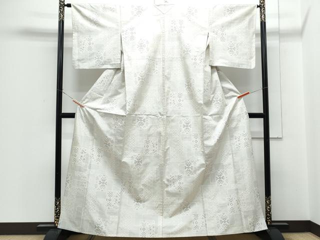 平和屋着物▽本場大島紬　単衣　白大島　120亀甲　色紙重ね吉祥花文　正絹　逸品　CABG2597th