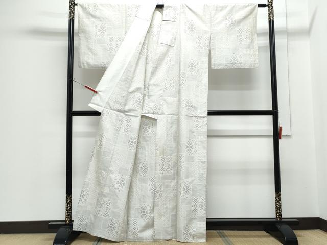平和屋着物▽本場大島紬　単衣　白大島　120亀甲　色紙重ね吉祥花文　正絹　逸品　CABG2597th