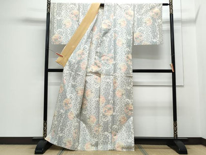 平和屋着物▽上質な紬　単衣　吉祥花間道　正絹　逸品　CABG2599th