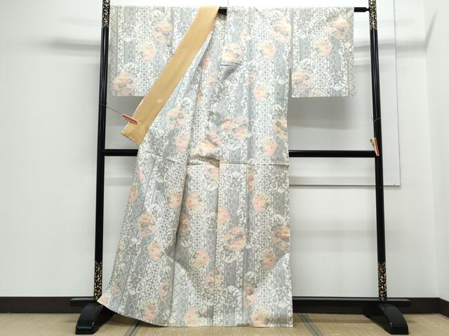 平和屋着物▽上質な紬　単衣　吉祥花間道　正絹　逸品　CABG2599th
