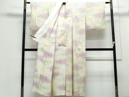 平和屋着物▽上質な小紋　単衣　草花文　暈し染め　金彩　正絹　逸品　CABG2600th