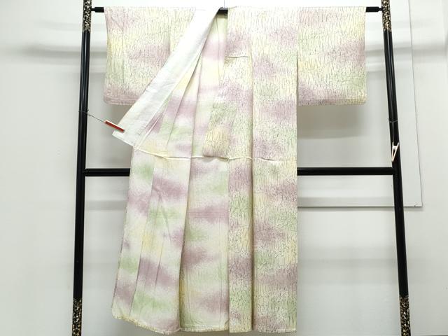 平和屋着物▽上質な小紋　単衣　草花文　暈し染め　金彩　正絹　逸品　CABG2600th