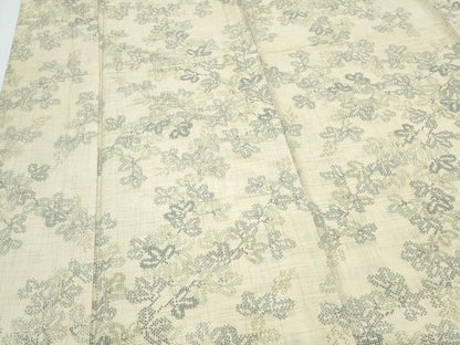 平和屋着物▽上質な紬　単衣　草葉文　正絹　逸品　CABG2601th