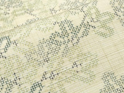 平和屋着物▽上質な紬　単衣　草葉文　正絹　逸品　CABG2601th