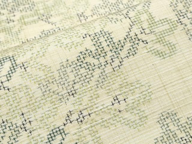 平和屋着物▽上質な紬　単衣　草葉文　正絹　逸品　CABG2601th