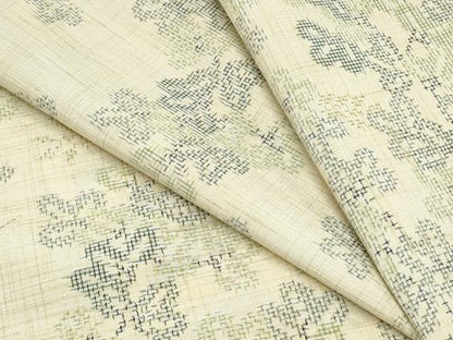 平和屋着物▽上質な紬　単衣　草葉文　正絹　逸品　CABG2601th