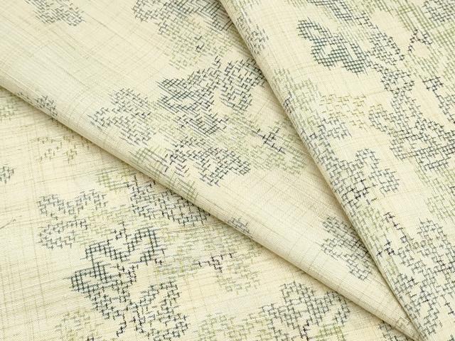 平和屋着物▽上質な紬　単衣　草葉文　正絹　逸品　CABG2601th