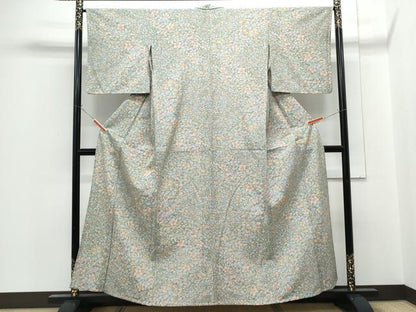 平和屋着物▽上質な小紋　単衣　草花文　正絹　逸品　CABG2604th
