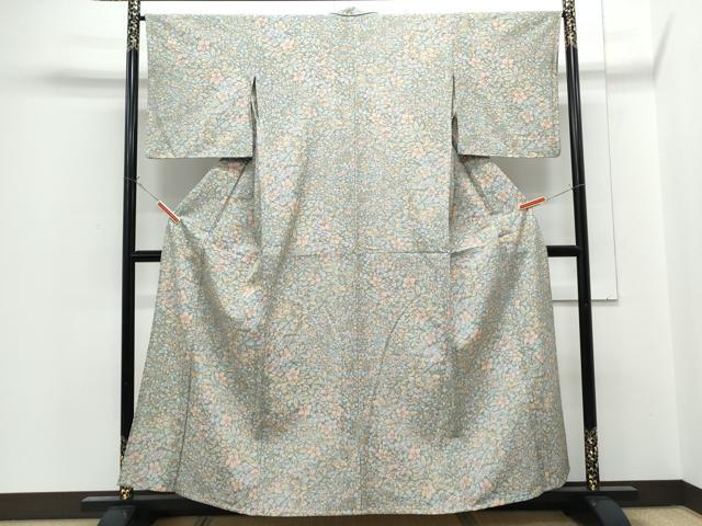 平和屋着物▽上質な小紋　単衣　草花文　正絹　逸品　CABG2604th