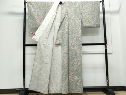 平和屋着物▽上質な小紋　単衣　草花文　正絹　逸品　CABG2604th