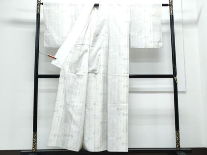 平和屋着物▽本塩沢　単衣　110亀甲　花間道　正絹　逸品　CABG2605th
