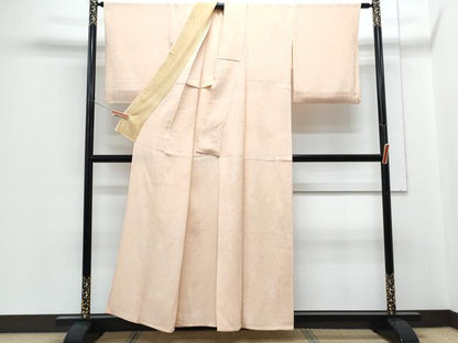 平和屋着物▽上質な小紋　単衣　草花文　鬼しぼ縮緬　正絹　逸品　CABG2608th