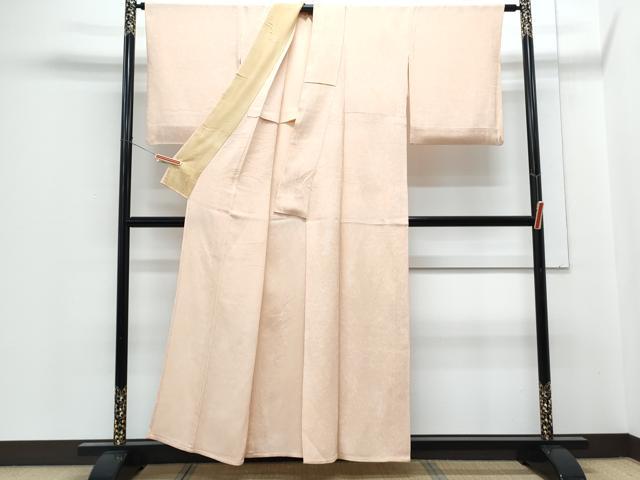 平和屋着物▽上質な小紋　単衣　草花文　鬼しぼ縮緬　正絹　逸品　CABG2608th