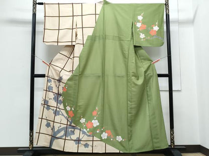 平和屋着物▽訪問着　単衣　枝梅文　金彩　洗える着物　CABG2609th