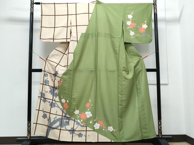 平和屋着物▽訪問着　単衣　枝梅文　金彩　洗える着物　CABG2609th