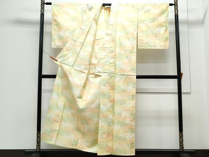 平和屋着物▽上質な紬　単衣　霞文　暈し染め　正絹　逸品　CABG2612th