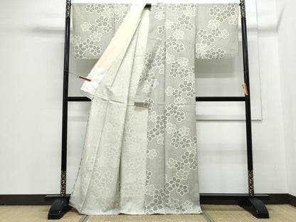 平和屋着物▽上質な紬　単衣　舞花文　正絹　逸品　CABG2613th