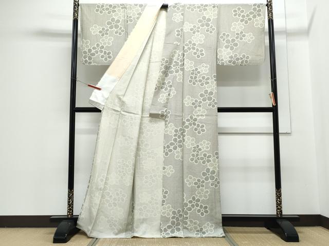 平和屋着物▽上質な紬　単衣　舞花文　正絹　逸品　CABG2613th