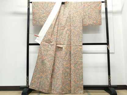 平和屋着物▽上質な紬　単衣　樹林風景文　正絹　逸品　CABG2614th