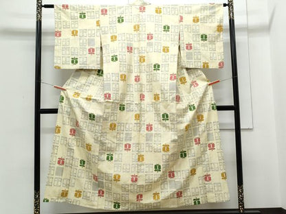 平和屋着物▽上質な紬　単衣　遠州椿　正絹　逸品　CABG2619th