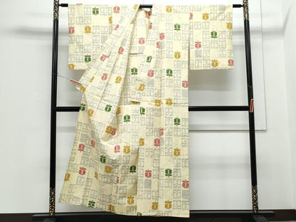平和屋着物▽上質な紬　単衣　遠州椿　正絹　逸品　CABG2619th