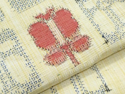 平和屋着物▽上質な紬　単衣　遠州椿　正絹　逸品　CABG2619th