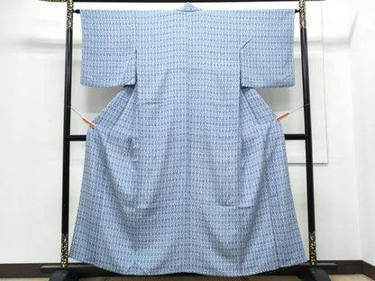 平和屋着物▽上質な小紋　単衣　型染め　向かい鳥花文　正絹　逸品　CABG2626th