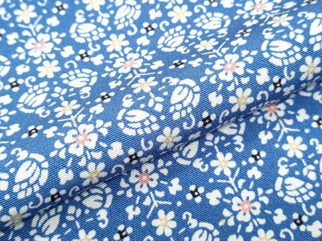 平和屋着物▽上質な小紋　単衣　型染め　向かい鳥花文　正絹　逸品　CABG2626th