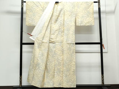 平和屋着物▽上質な紬　単衣　草葉文　正絹　逸品　CABG2627th