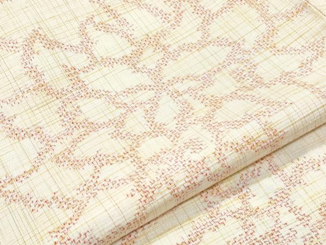 平和屋着物▽上質な紬　単衣　花唐草文　正絹　逸品　CABG2629th