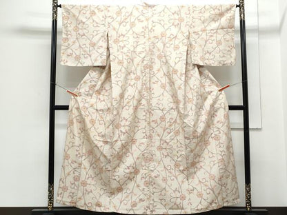 平和屋着物▽上質な紬　単衣　花唐草文　正絹　逸品　CABG2630th