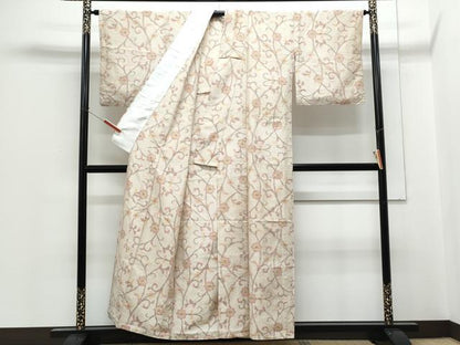 平和屋着物▽上質な紬　単衣　花唐草文　正絹　逸品　CABG2630th