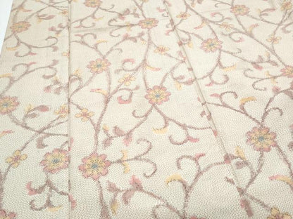 平和屋着物▽上質な紬　単衣　花唐草文　正絹　逸品　CABG2630th
