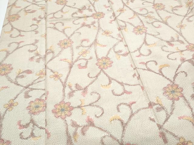 平和屋着物▽上質な紬　単衣　花唐草文　正絹　逸品　CABG2630th
