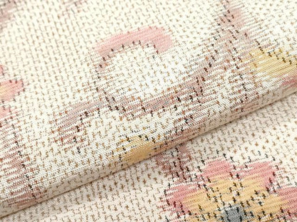 平和屋着物▽上質な紬　単衣　花唐草文　正絹　逸品　CABG2630th