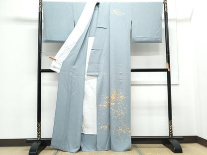 平和屋着物▽訪問着　単衣　駒刺繍　枝花文　金彩　正絹　逸品　CABG2631th