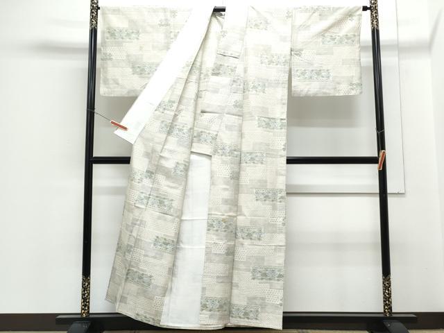 平和屋着物▽上質な紬　単衣　色紙重ね吉祥文　正絹　逸品　CABG2633th