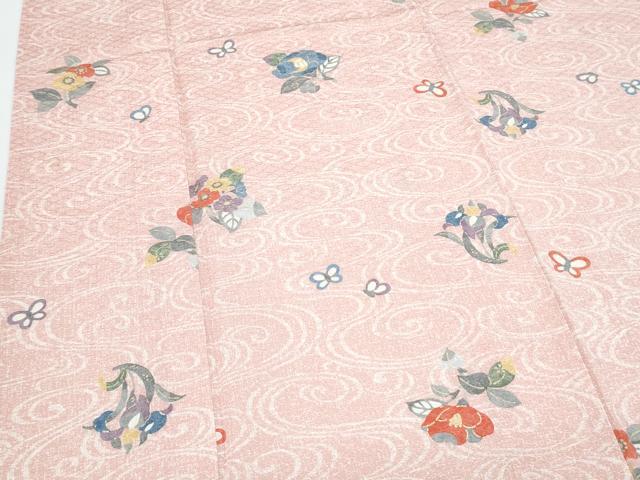 平和屋着物▽上質な小紋　単衣　花蝶文　金彩　正絹　逸品　CABG2634th